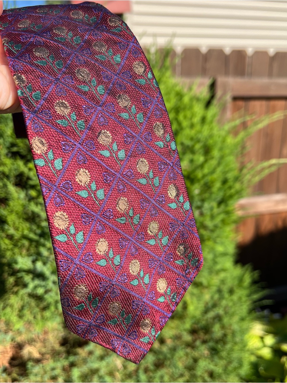 Vintage YSL Yves Saint Laurent Silk Neck Tie Sunflowers Burgundy Deep Wine Red
